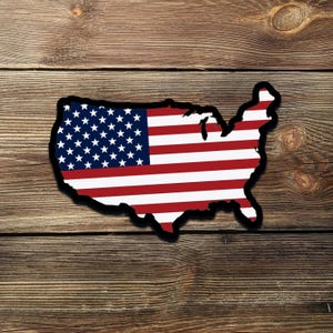 USA Flag Map Sticker – Patriotic America Vinyl Decal – Fourth of July, Veteran Gift, Red White Blue Car Laptop Sticker