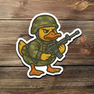 Tactical Duck Sticker – Funny Camouflage Soldier Duck with Rifle – Military Humor Decal – Combat Duck Vinyl Sticker – Armed Forces Gift