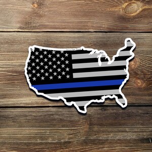 Thin Blue Line USA Flag Sticker – Pro Police Vinyl Decal – Support Law Enforcement Map for Cars, Laptops, or Water Bottles