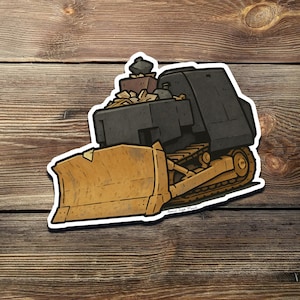 Killdozer Bulldozer Sticker – Anti-Zoning Cartoon Decal – Protest Armor Dozer Vinyl Sticker for Laptop, Toolbox, or Car