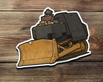 Killdozer Bulldozer Sticker – Anti-Zoning Cartoon Decal – Protest Armor Dozer Vinyl Sticker for Laptop, Toolbox, or Car