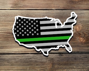 Thin Green Line USA Flag Sticker – Military & Border Patrol Support Decal – Patriotic U.S. Map Vinyl for Laptops, Cars, Coolers