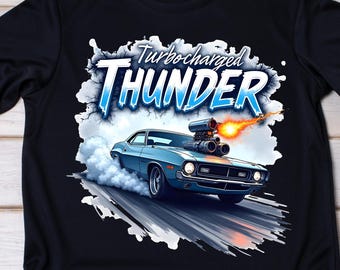 Turbocharged Muscle Car PNG: Retro Drag Racing T-Shirt Design (Digital Download