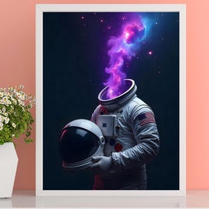Cosmic Astronaut Wall Art Print | Surreal Galaxy Head Poster | Sci-Fi Space Decor | Nebula Helmet Artwork | Digital Download | TSci-Fi Print