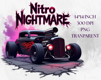 Nitro Nightmare Hot Rod PNG: Drag Racing T-Shirt Design (Digital Download)