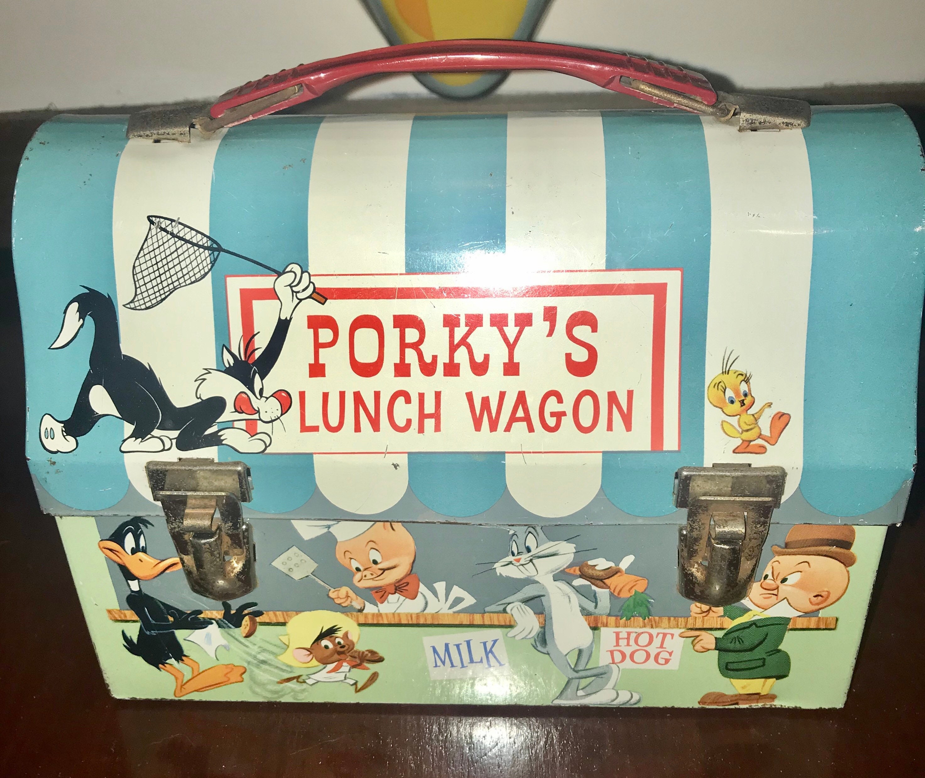 Vintage 1950s Thermos Brand Looney Toons Porky's Lunch Wagon Metal