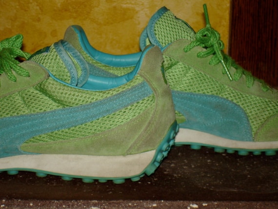 vintage Puma ladies sneakers lime green and turqu… - image 4