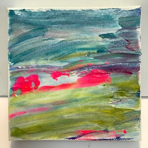 Original small 5X5 inch mixed media abstract on deep gallery wrapped canvas