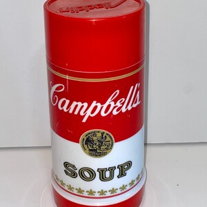 vintage mod Campbells soup plastic Aladdin wide mouth thermos advertising piece