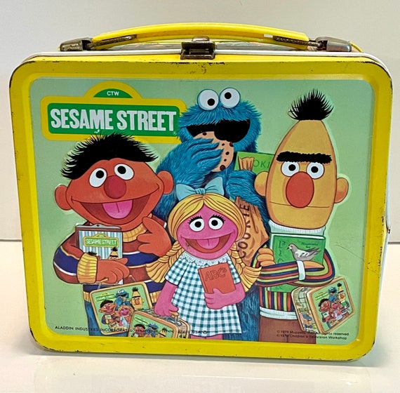 Vintage 1980s Aladdin Sesame Street Muppets Kids Lunchbox Lunch Box w/  Thermos
