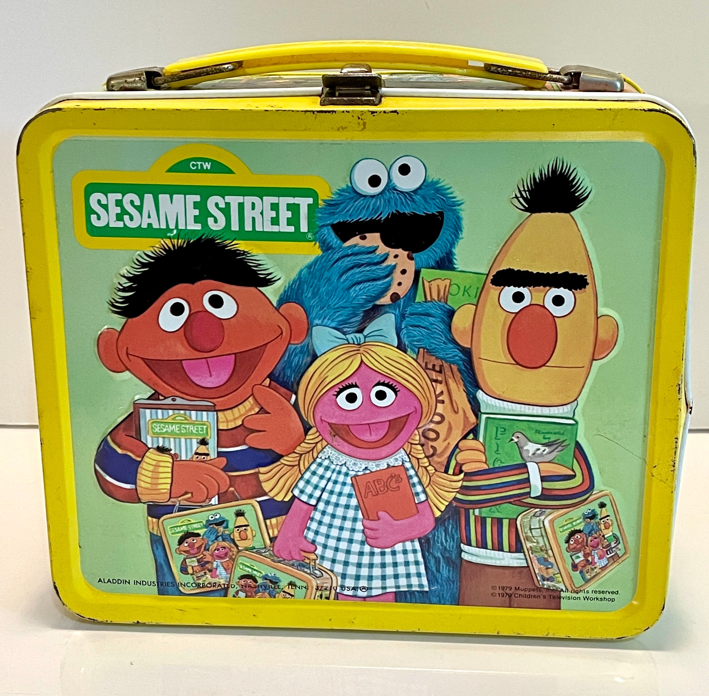 Vintage 1980s Aladdin Sesame Street Muppets Kids Lunchbox Lunch Box w/  Thermos