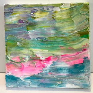 Original small 10x10 inch mixed media abstract on deep gallery wrapped canvas