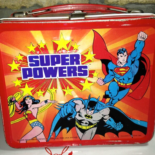 1983 Aladdin DC comics super powers super heroes metal lunch box lunchbox RAD