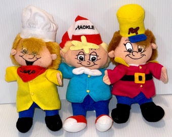 1997 vintage Kellogg's Rice Krispies advertising set of Snap, Crackle and Pop plush toys