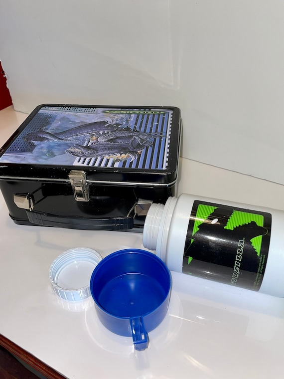 1998 Godzilla Movie Full Size Metal Lunch Box Lunchbox and Thermos