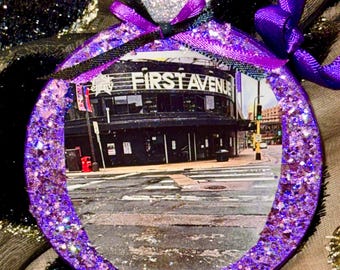 Handmade Christmas ornament using my photo of First Ave nightclub bar