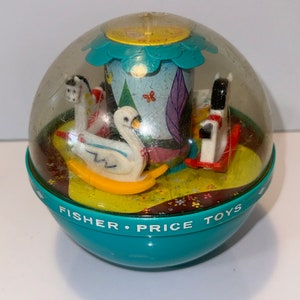vintage 1966 Fisher Price #165 baby roly poly chime ball carousel merry go round toy