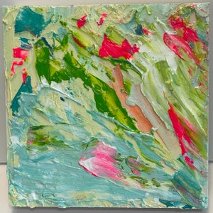 Original small 6x6 inch mixed media abstract on cradled birch panel