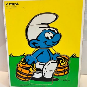 vintage 1982 Playskool Wallace Berrie & Co Smurf wooden frame puzzle