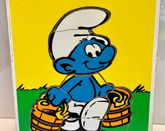 vintage 1982 Playskool Wallace Berrie & Co Smurf wooden frame puzzle