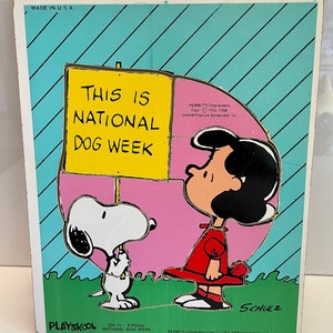 1970’s Playskool United feature syndicate Peanuts snoopy and Lucy national dog week wooden puzzle