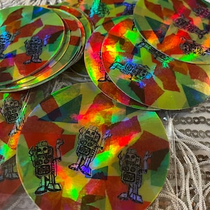 original mixed media Robot surprise party art hologram sticker