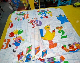 1980's vintage Sesame street fabric twin flat sheet