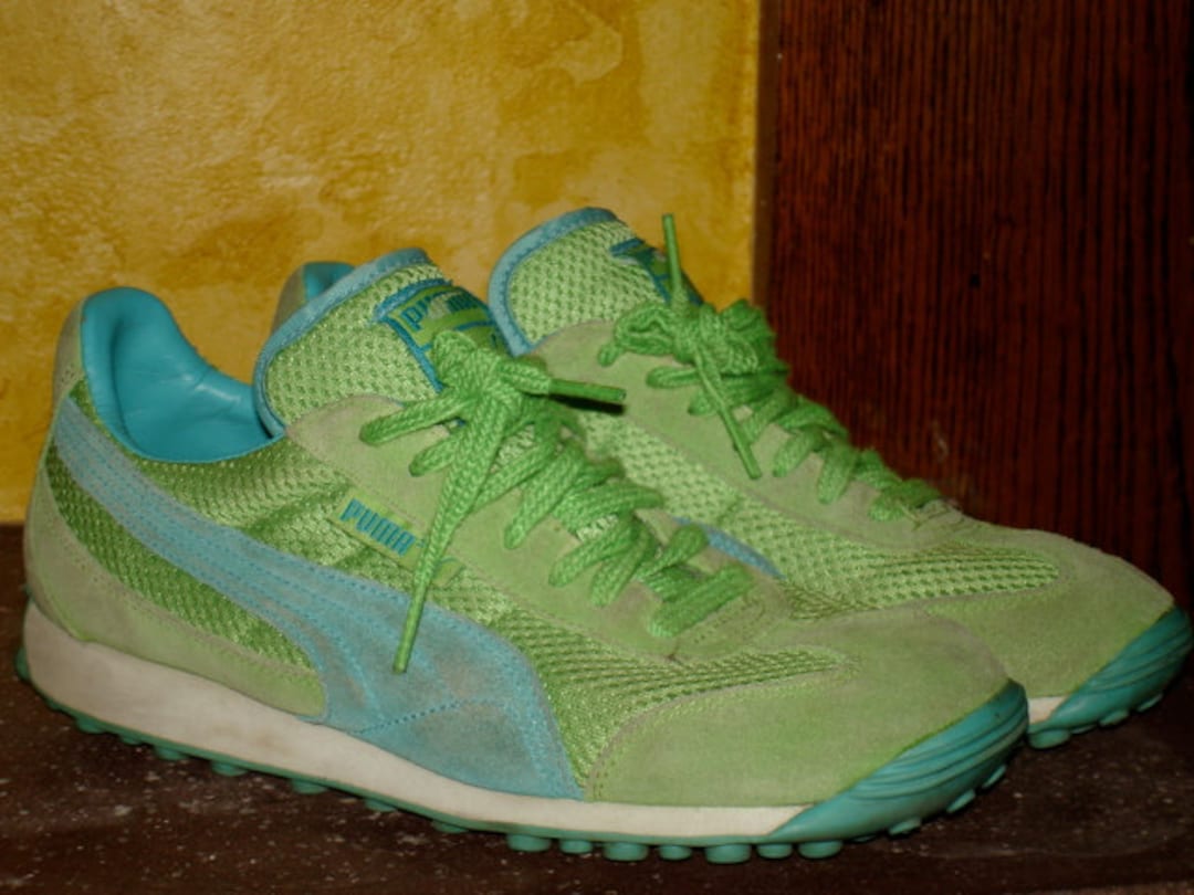Vintage Puma Ladies Sneakers Lime Green and Turquoise Waffle Vintage Puma Ladies Sneakers Lime Green and Turquoise Waffle