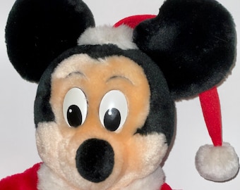 vintage Walt Disney Mickey Mouse 15 inch Christmas Santa Mickey holiday theme park plush RARE