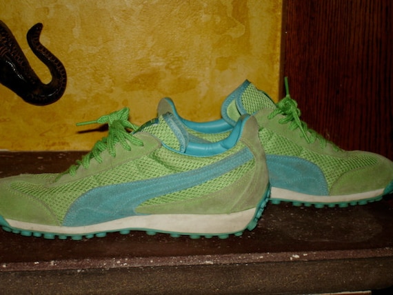 vintage Puma ladies sneakers lime green and turqu… - image 3