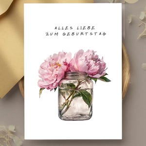 Birthday Card Peonies Flowers All the best Birthday Card to print Reusable PDF