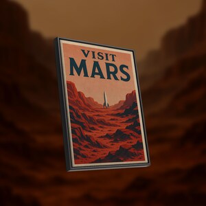 Visit Mars Poster | Retro Space Travel Print | Vintage Mars Exploration Wall Art | Space Posters | Digital Download
