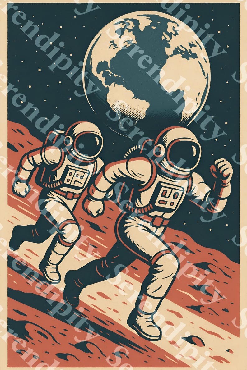 Vintage Astronaut Poster – Retro Space Digital Download, Running on ...