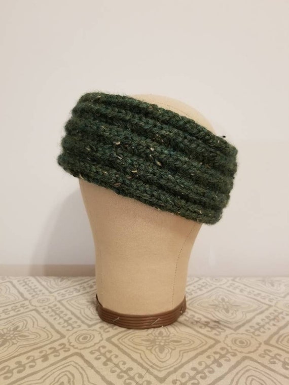 Forest Green Brioche Knit Ear Warmer | Cozy Hand Knit  display picture 2