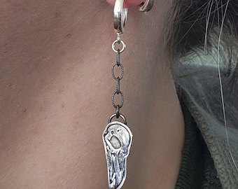 Raven’s Oath Skull Earrings – Sterling Silver Raven Skull Drops