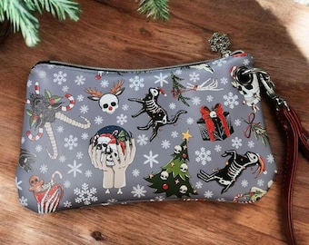 Gothic Christmas Wristlet - Spooky Holiday Faux Leather Pouch
