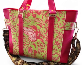 Enchanted Fairy Garden Tote Bag: Handmade Hot Pink Cotton Purse