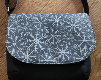 Vegvisir & Helm of Awe Crossbody Messenger Bag – Norse Rune Slouchy Purse