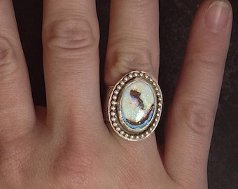 Mooncap Reliquary Ring | Sterling Silver Mushroom Band with Opal | US size 8