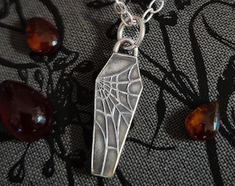 Reversible Spider Coffin Charm Necklace | Goth Vampire Jewelry