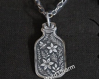 Spring Bloom Potion Bottle Necklace | Sterling Silver Herbal Talisman