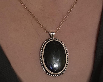 Protection Rune Algiz Necklace – Black Tourmaline Sterling Silver Norse Talisman for Witches