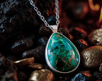 Sterling Silver Dragon Egg Pendant: Malachite Gemstone, Hand-Drawn Dragon