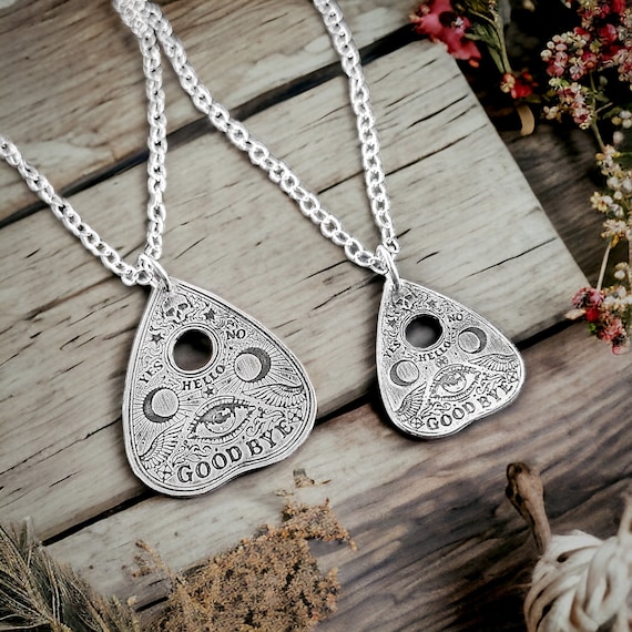 Engraved Planchette Pendant - Mystical Divination Necklace - Witchy Ouija Jewelry - Sterling Silver
