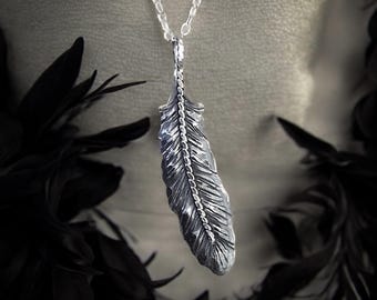 Morrigan Raven Feather Pendant: Sterling Silver Celtic Necklace