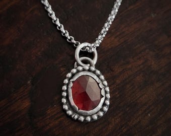 Garnet Charm Necklace | Sterling Silver Strength Talisman