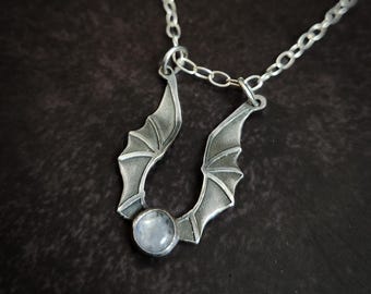 Lunar Bat Necklace – Moonstone Pendant in Sterling Silver