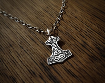Sterling Silver Mjolnir Necklace – Engraved Viking Thor Hammer Pendant