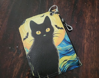 Black Cat Moonlit Wallet | Whimsical Night Sky Card Holder