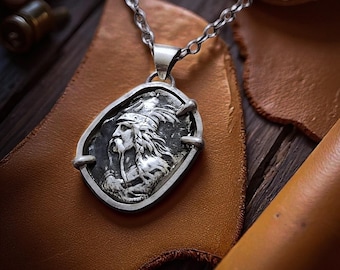 Sterling Silver Viking Warrior Pendant Necklace: Norse Amulet Jewelry